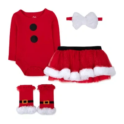 Baby Essentials Santa Tutu Baby Girls 4-pc. Baby Clothing Set In Burgundy