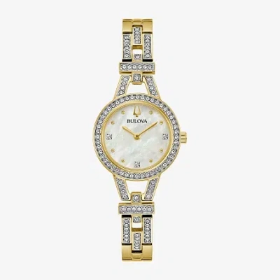 Bulova Crystal Womens Crystal Accent Gold Tone Stainless Steel Bracelet Watch 98l325 In Gold