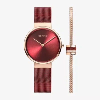 Bering Womens Red Stainless Steel 2-pc. Watch Boxed Set 14531-363g In Red