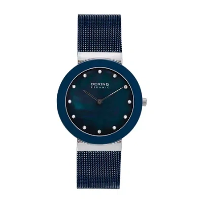 Bering Womens Crystal Accent Blue Stainless Steel Bracelet Watch 11435-387 In Blue