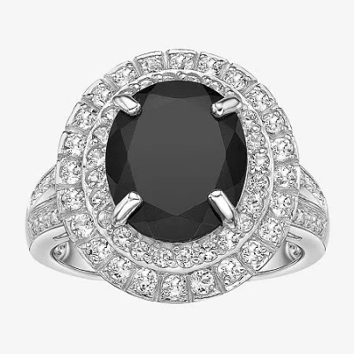 Fine Jewelry Womens Genuine Black Onyx Sterling Silver Oval Halo Cocktail Ring In Transparent