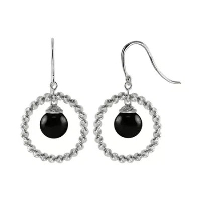 Fine Jewelry Sterling Silver Black Onyx Sparkle Bead Earrings In Transparent