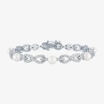 Fine Jewelry Gemstone Sterling Silver Infinity 7.5 Inch Tennis Bracelet In White