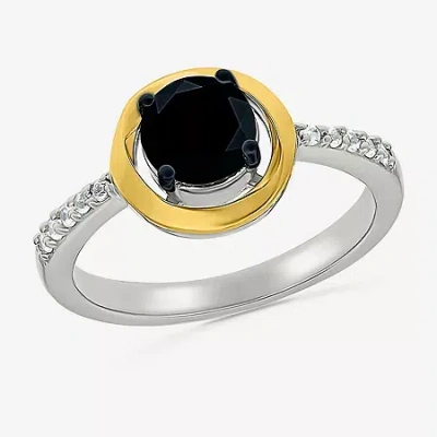Fine Jewelry Womens Genuine Black Onyx 10k Gold Sterling Silver Round Side Stone Cocktail Ring In Transparent