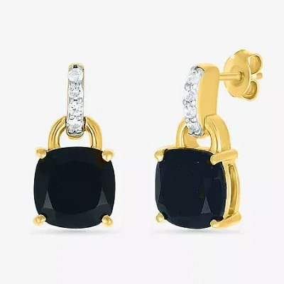 Fine Jewelry Womens Genuine Black Onyx 10k Gold Sterling Silver Cushion Drop Earrings In Transparent