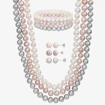 Fine Jewelry Womens White Cultured Freshwater Pearl Sterling Silver 7-pc. Jewelry Set In Transparent