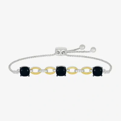 Fine Jewelry Womens Genuine Black Onyx 10k Gold Sterling Silver Cushion Bolo Bracelet In Transparent