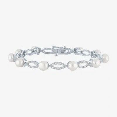 Fine Jewelry Gemstone Sterling Silver Oval Tennis Bracelet In White