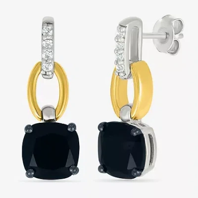 Fine Jewelry Womens Genuine Black Onyx 10k Gold Sterling Silver Cushion Drop Earrings In Transparent