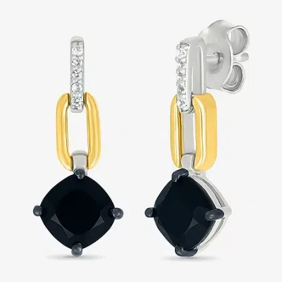 Fine Jewelry Womens Genuine Black Onyx 10k Gold Sterling Silver Cushion Drop Earrings In Transparent