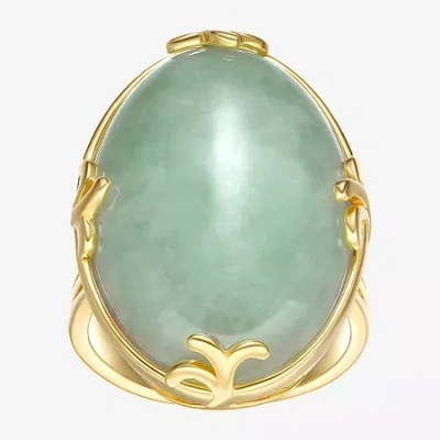 Fine Jewelry Womens Genuine Green Jade 18k Gold Over Silver Oval Cocktail Ring In Green