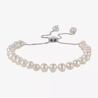 Fine Jewelry Womens White Cultured Freshwater Pearl Sterling Silver Bolo Bracelet In Transparent