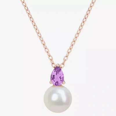 Fine Jewelry Womens White Cultured Freshwater Pearl & Gemstone 18k Gold Over Silver Pendant Necklace In Purple