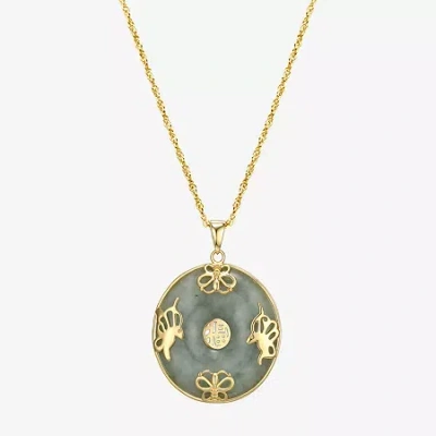 Fine Jewelry Good Fortune Womens Genuine Green Jade 18k Gold Over Silver Round 18 Inch Pendant Necklace In Transparent