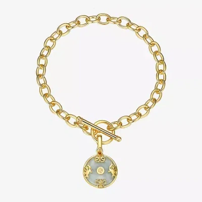 Fine Jewelry Good Fortune Womens Genuine Green Jade 18k Gold Over Silver Round Charm Bracelet In Transparent