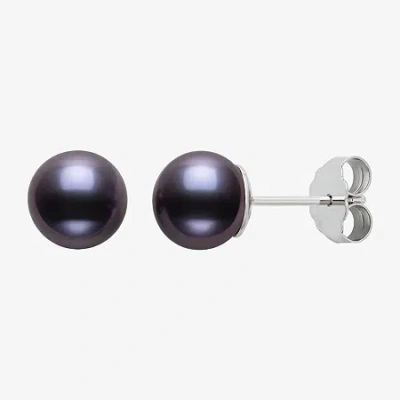 Fine Jewelry Black Cultured Freshwater Pearl Sterling Silver 8mm Ball Stud Earrings In Black
