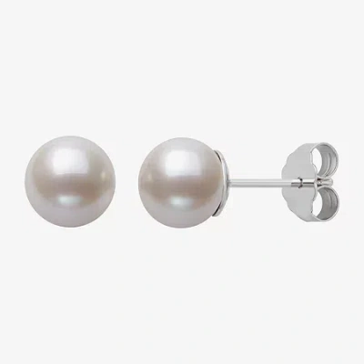 Fine Jewelry White Cultured Freshwater Pearl Sterling Silver 8mm Ball Stud Earrings In Silver