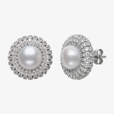 Fine Jewelry White Cultured Freshwater Pearl Sterling Silver 15mm Round Stud Earrings In White