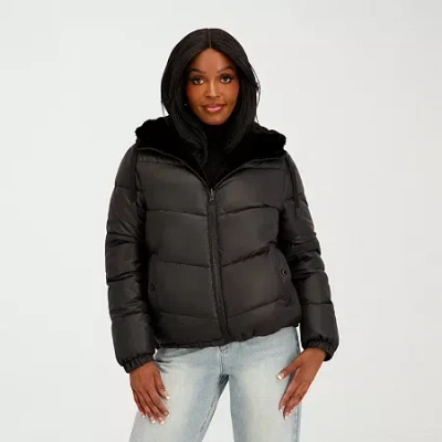 Jessica Simpson Womens Reversible Midweight Puffer Jacket In Black