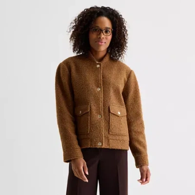Gallery Boucle Womens Midweight Cropped Jacket In Brown