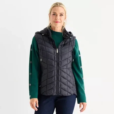 Liz Claiborne Womens Lightweight Puffer Vest In Black