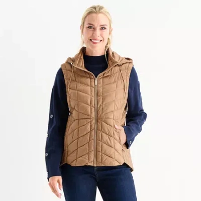 Liz Claiborne Womens Lightweight Puffer Vest In Sand