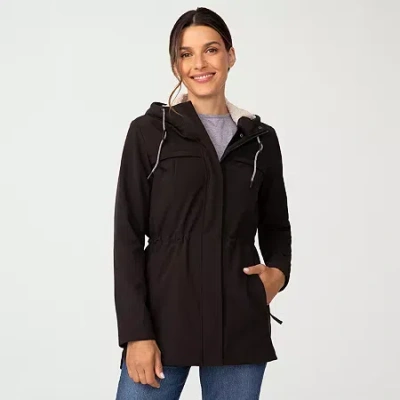 Free Country Womens Hooded Water Resistant Lightweight Softshell Jacket In Black
