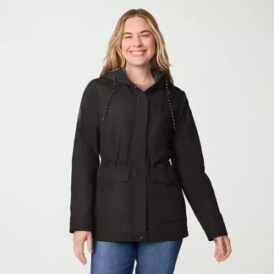 Free Country Womens Hooded Water Resistant Wind Resistant Midweight Anorak In Black