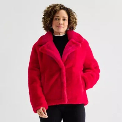 Liz Claiborne Womens Faux Fur Midweight Peacoat In Red