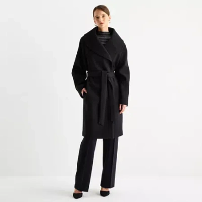 Worthington Womens Belted Heavyweight Coat In Black