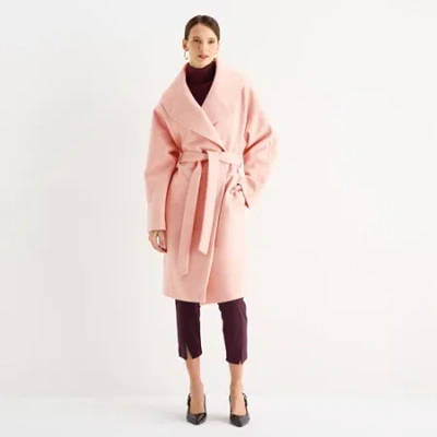 Worthington Womens Belted Heavyweight Coat In Pink