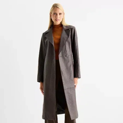 Worthington Womens Faux Leather Lightweight Trench Coat In Brown