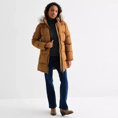 Canada Weather Gear Womens Hooded Water Resistant Heavyweight Parka In Brown