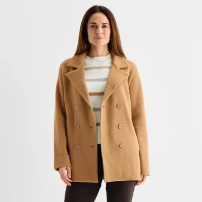 Liz Claiborne Womens Midweight Peacoat In Sand