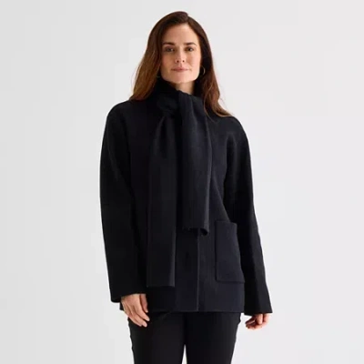 Liz Claiborne Scarf Womens Midweight Peacoat In Black