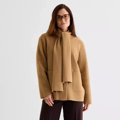 Liz Claiborne Scarf Womens Midweight Peacoat In Sand