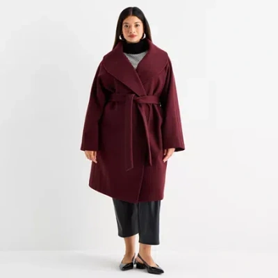 Worthington Womens Plus Belted Heavyweight Coat In Red