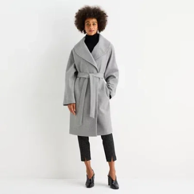 Worthington Womens Plus Belted Heavyweight Coat In Gray