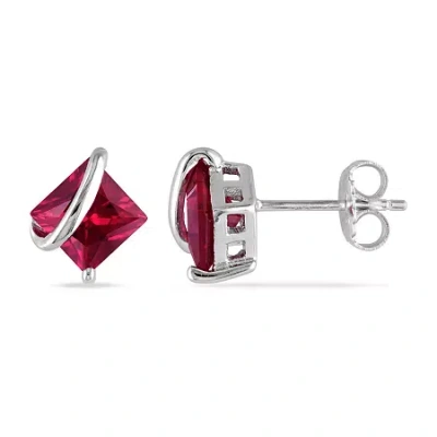 Fine Jewelry Lab Created Red Ruby Sterling Silver 9.8mm Stud Earrings In Transparent