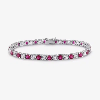 Fine Jewelry Womens Lab Created Red Ruby Sterling Silver 7.25 Inch Tennis Bracelet In Transparent