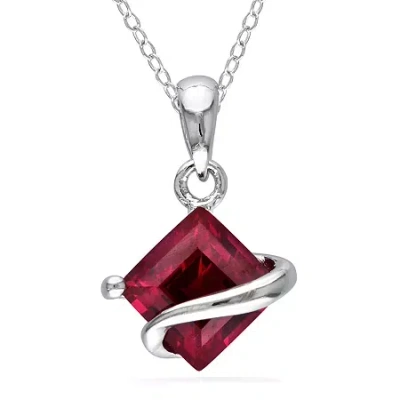 Fine Jewelry Womens Lab Created Red Ruby Sterling Silver 18 Inch Pendant Necklace In Transparent