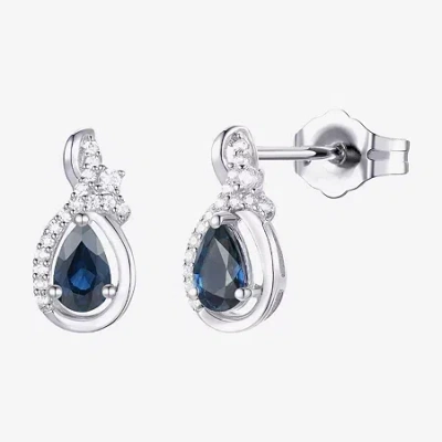 Fine Jewelry (j-k/i2-i3) Womens Gemstone And 1/10 Ct. T.w. Natural Diamond 10k Gold Pear Drop Earrings In Blue