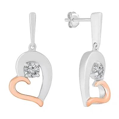 Fine Jewelry Womens Lab Created White Sapphire 10k Gold Sterling Silver Heart Drop Earrings In Transparent