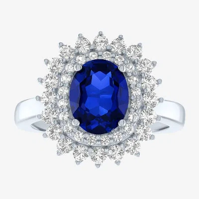Fine Jewelry Womens Gemstone Sterling Silver Oval Halo Cocktail Ring
