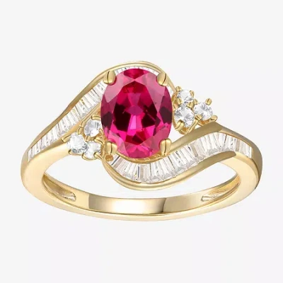 Fine Jewelry Womens Gemstone 14k Gold Over Silver Crossover Side Stone Cocktail Ring In Red