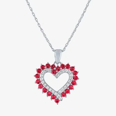 Fine Jewelry Womens Lab Created Red Ruby Sterling Silver Heart 18 Inch Pendant Necklace In Transparent