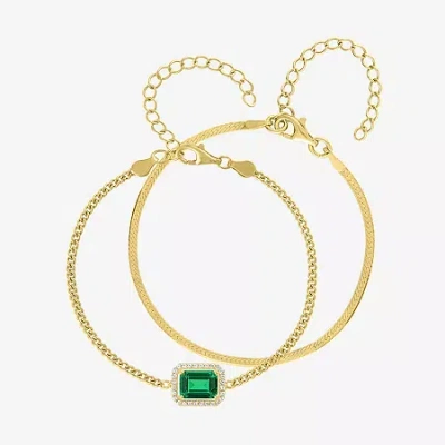 Fine Jewelry Womens 2-pc. Gemstone Gold Over Silver Bracelet Set In Green