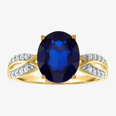 Fine Jewelry Womens Lab Created Blue Sapphire 10k Gold Sterling Silver Cocktail Ring In Transparent