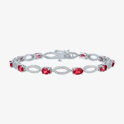 Fine Jewelry Gemstone Sterling Silver Oval Tennis Bracelet In Red