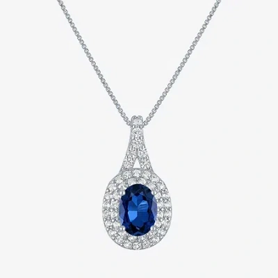 Fine Jewelry Gemstone & Lab-created White Sapphire Sterling Silver Halo Pendant Necklace
